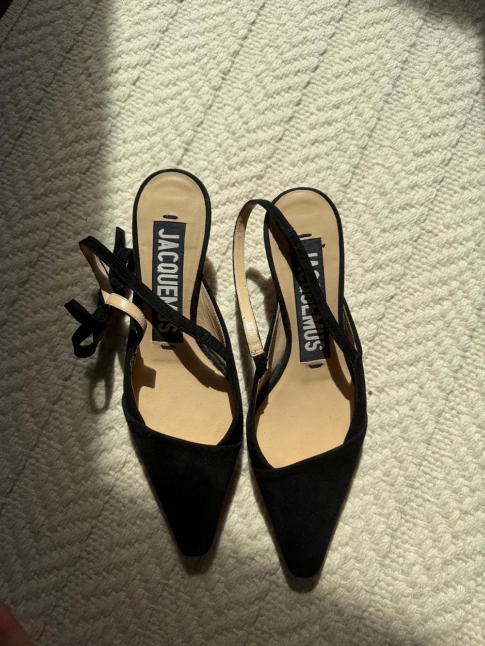 Jacquemus Black Pointed Slingback Heels with Ankle Tie